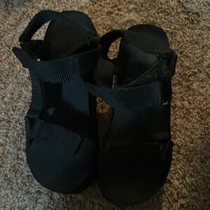 Black wedge sandals with Velcro straps